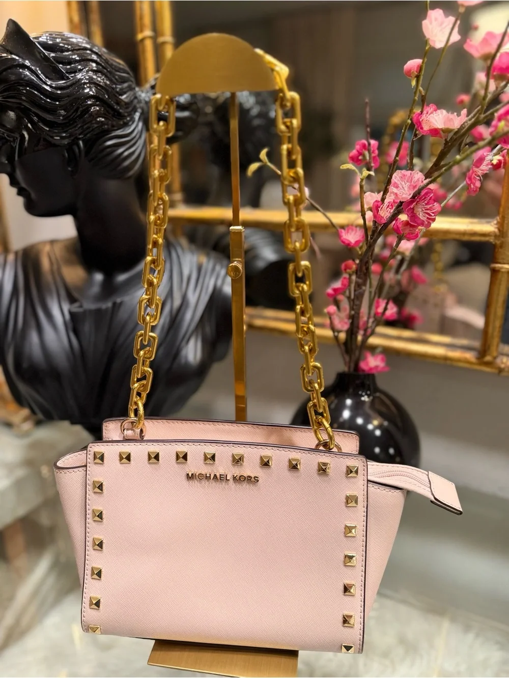 Michael Kors Pink Studded Leather Shoulder Bag